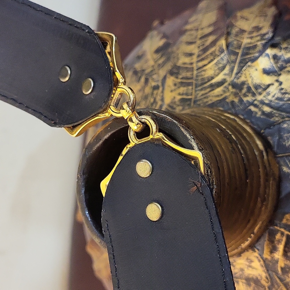 Vintage Suede Statement Belt with Gold-Tone Metal Clasps - Picture 6 of 12